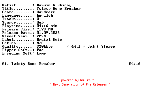 NFO for the release Darwin_and_Skinny-Twisty_Bone_Breaker-SINGLE-WEB-2024-XTC_iNT by XTC_iNT