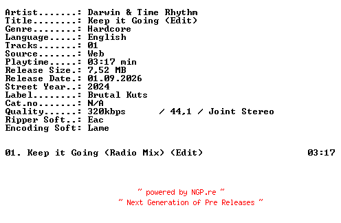 NFO for the release Darwin_and_Time_Rhythm-Keep_it_Going_(Edit)-SINGLE-WEB-2024-XTC_iNT by XTC_iNT