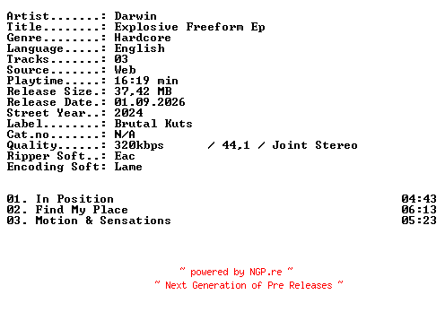 NFO for the release Darwin-Explosive_Freeform_Ep-WEB-2024-XTC_iNT by XTC_iNT