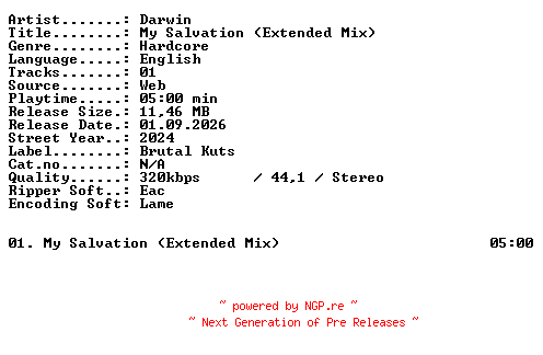 NFO for the release Darwin-My_Salvation_(Extended_Mix)-SINGLE-WEB-2024-XTC_iNT by XTC_iNT