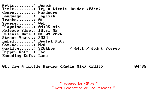 NFO for the release Darwin-Try_A_Little_Harder_(Edit)-SINGLE-WEB-2024-XTC_iNT by XTC_iNT
