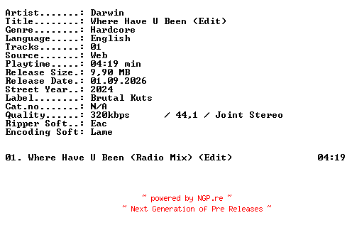 NFO for the release Darwin-Where_Have_U_Been_(Edit)-SINGLE-WEB-2024-XTC_iNT by XTC_iNT