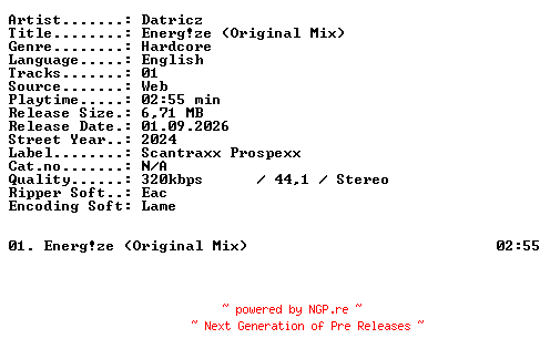 NFO for the release Datricz-Energze_(Original_Mix)-SINGLE-WEB-2024-XTC_iNT by XTC_iNT