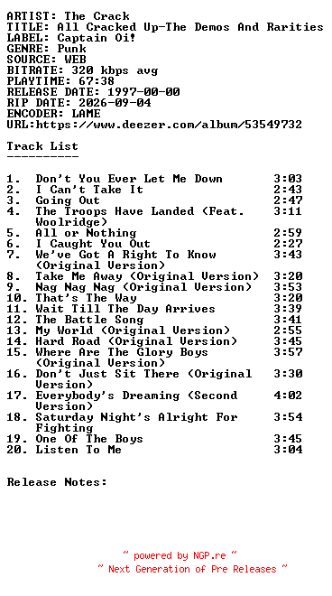 NFO for the release The_Crack-All_Cracked_Up-The_Demos_and_Rarities-WEB-1997-SDR by SDR