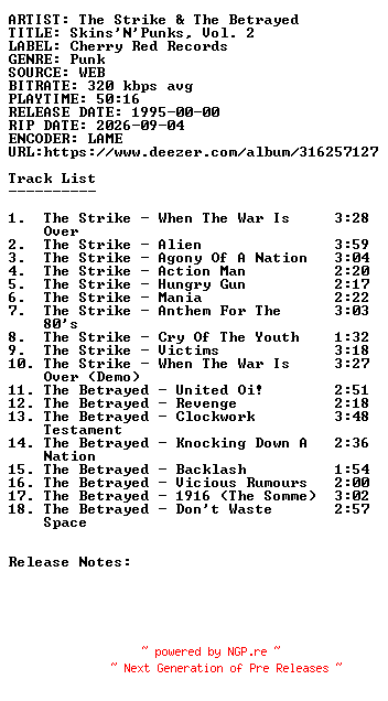 NFO for the release The_Strike_and_The_Betrayed-Skinsnpunks_Vol._2-WEB-1995-SDR by SDR