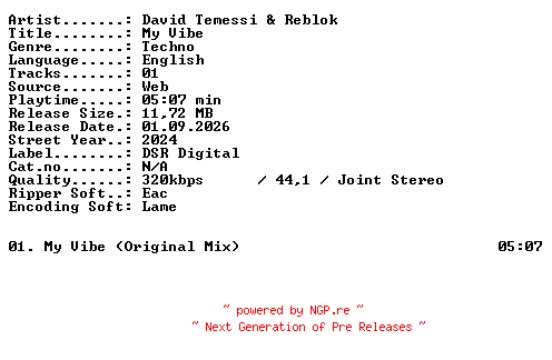NFO for the release David_Temessi_and_Reblok-My_Vibe-SINGLE-WEB-2024-XTC_iNT by XTC_iNT