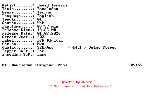 NFO for the release David_Temessi-Ravelodon-SINGLE-WEB-2024-XTC_iNT by XTC_iNT