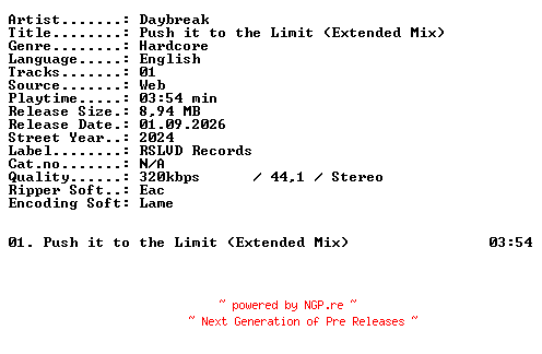 NFO for the release Daybreak-Push_it_to_the_Limit_(Extended_Mix)-SINGLE-WEB-2024-XTC_iNT by XTC_iNT
