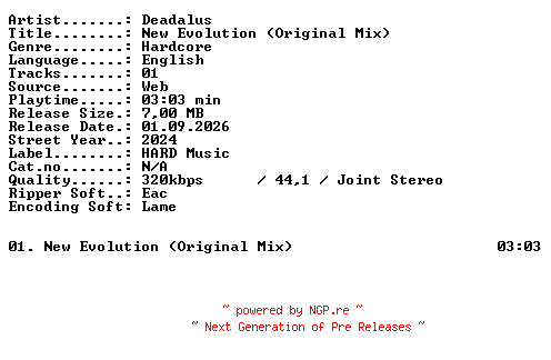 NFO for the release Deadalus-New_Evolution_(Original_Mix)-SINGLE-WEB-2024-XTC_iNT by XTC_iNT