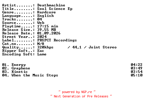 NFO for the release Deathmachine-Soul_Science_EP-WEB-2024-XTC_iNT by XTC_iNT