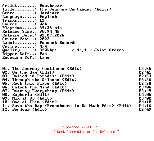 NFO for the release Deathroar-The_Journey_Continues_(Edits)-WEB-2022-XTC_iNT by XTC_iNT