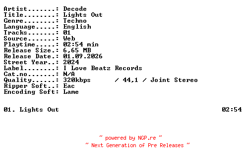 NFO for the release Decode-Lights_Out-SINGLE-WEB-2024-XTC_iNT by XTC_iNT