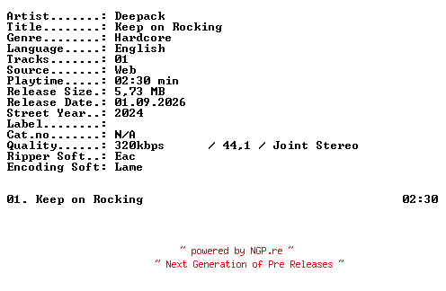 NFO for the release Deepack-Keep_on_Rocking-SINGLE-WEB-2024-XTC_iNT by XTC_iNT