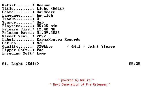 NFO for the release Deevan-Light_(Edit)-SINGLE-WEB-2022-XTC_iNT by XTC_iNT