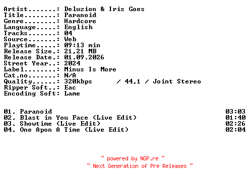 NFO for the release Deluzion_and_Iris_Goes-Paranoid-WEB-2024-XTC_iNT by XTC_iNT