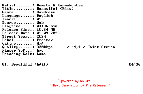 NFO for the release Demsta_and_Karmakontra-Beautiful_(Edit)-SINGLE-WEB-2024-XTC_iNT by XTC_iNT