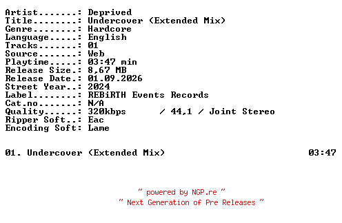 NFO for the release Deprived-Undercover_(Extended_Mix)-SINGLE-WEB-2024-XTC_iNT by XTC_iNT