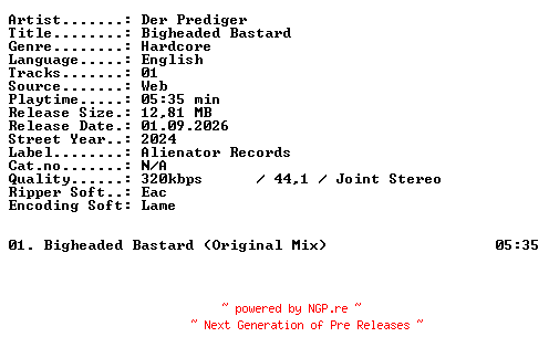 NFO for the release Der_Prediger-Bigheaded_Bastard-SINGLE-WEB-2024-XTC_iNT by XTC_iNT