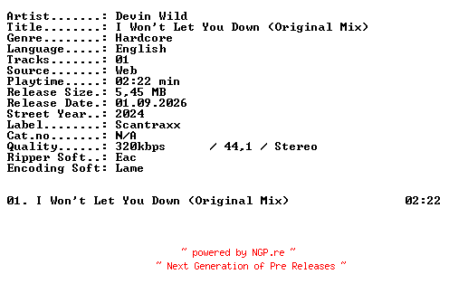 NFO for the release Devin_Wild-I_Wont_Let_You_Down_(Original_Mix)-SINGLE-WEB-2024-XTC_iNT by XTC_iNT