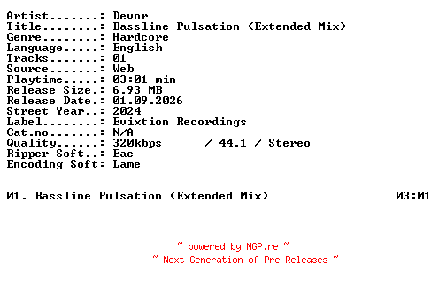 NFO for the release Devor-Bassline_Pulsation_(Extended_Mix)-SINGLE-WEB-2024-XTC_iNT by XTC_iNT