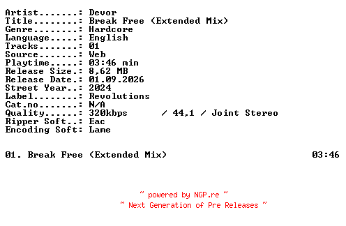 NFO for the release Devor-Break_Free_(Extended_Mix)-SINGLE-WEB-2024-XTC_iNT by XTC_iNT