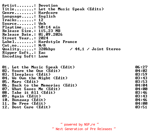 NFO for the release Devotion-Let_the_Music_Speak_(Edits)-WEB-2024-XTC_iNT by XTC_iNT