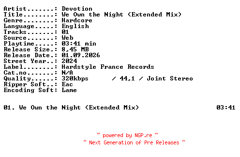 NFO for the release Devotion-We_Own_the_Night_(Extended_Mix)-SINGLE-WEB-2024-XTC_iNT by XTC_iNT