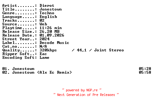 NFO for the release Dierot-Jonestown-WEB-2024-XTC_iNT by XTC_iNT