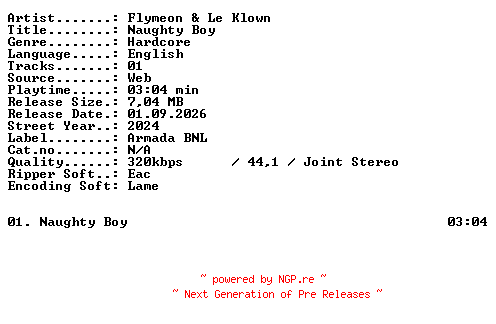 NFO for the release Flymeon_and_Le_Klown-Naughty_Boy-SINGLE-WEB-2024-XTC_iNT by XTC_iNT