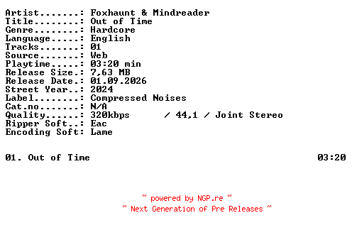 NFO for the release Foxhaunt_and_Mindreader-Out_of_Time-SINGLE-WEB-2024-XTC_iNT by XTC_iNT