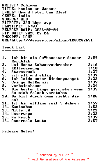 NFO for the release Schluma-Heulen_Am_Wasser-WEB-DE-2026-SDR by SDR