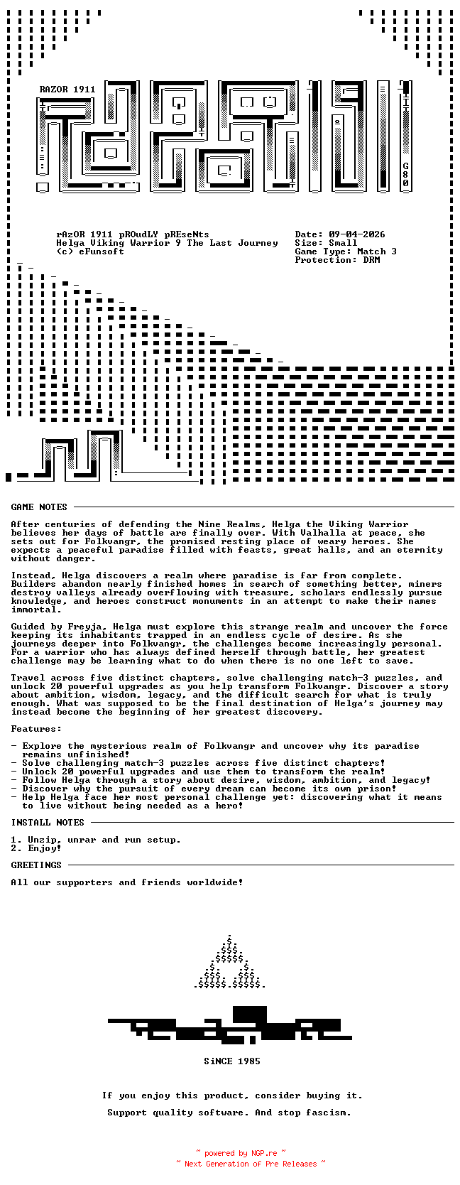 NFO for the release Helga_the_Viking_Warrior_9_The_Last_Journey-RAZOR by RAZOR
