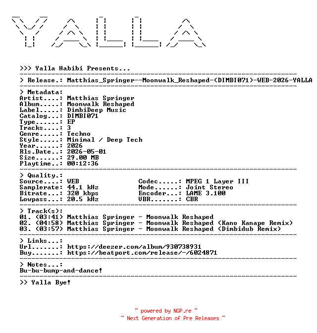NFO for the release Matthias_Springer--Moonwalk_Reshaped-(DIMBI071)-WEB-2026-YALLA by YALLA