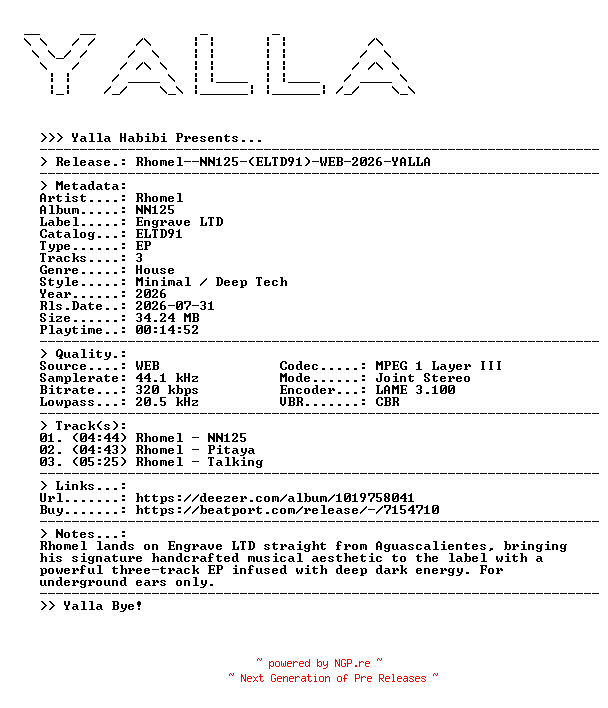 NFO for the release Rhomel--NN125-(ELTD91)-WEB-2026-YALLA by YALLA