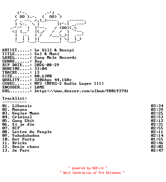 NFO for the release Le_Will_and_Deuspi-Sol_and_Mani-WEB-FR-2026-AZF by AZF