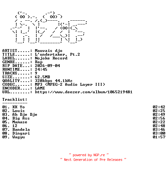 NFO for the release Mauvais_djo-Lundertaker_Pt.2-WEB-FR-2026-AZF by AZF