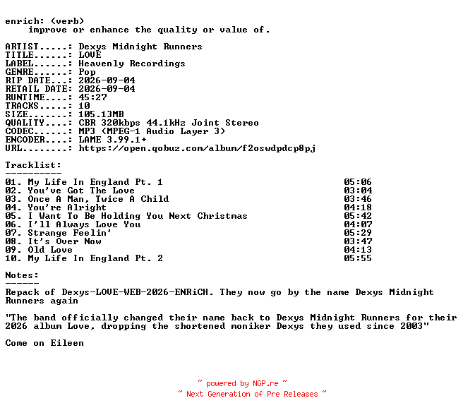 NFO for the release Dexys_Midnight_Runners-LOVE-REPACK-WEB-2026-ENRiCH by ENRiCH