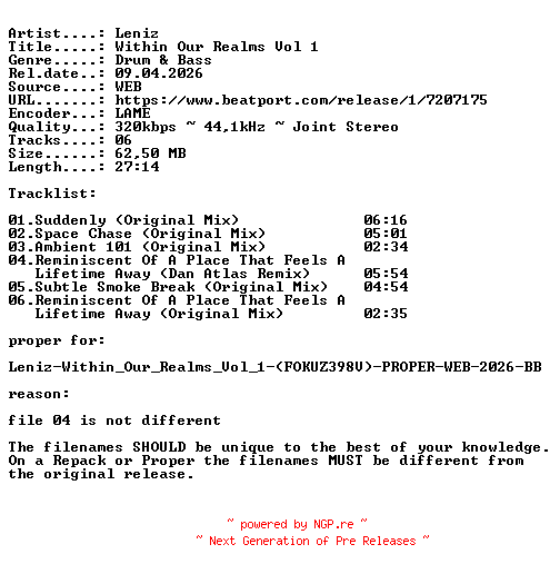 NFO for the release Leniz-Within_Our_Realms_Vol_1-(FOKUZ398V)-PROPER-WEB-2026-IND by IND