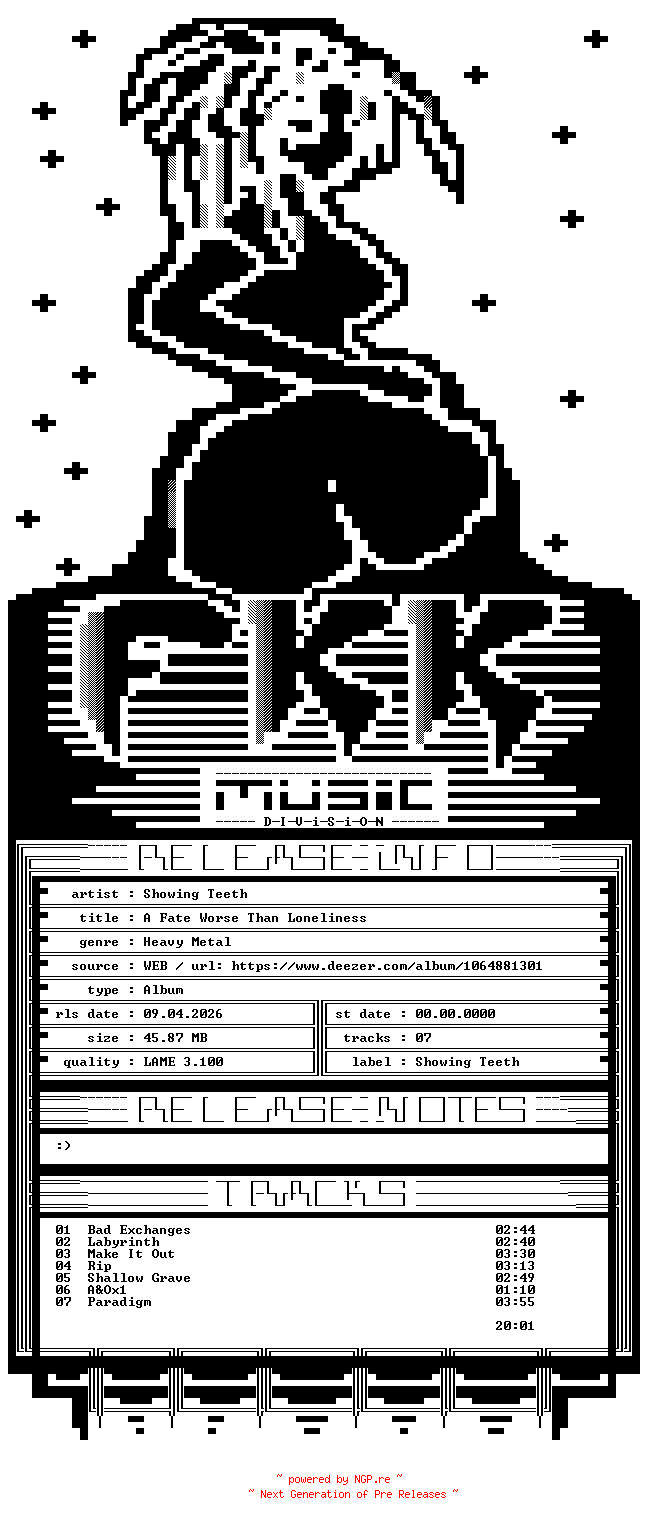 NFO for the release Showing_Teeth-A_Fate_Worse_Than_Loneliness-Web-2026-FKK by FKK