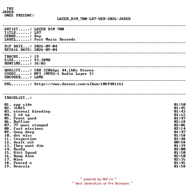 NFO for the release LAZER_DIM_700-LD7-WEB-2026-JADED by JADED
