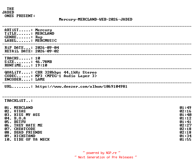 NFO for the release Mercury-MERCLAND-WEB-2026-JADED by JADED