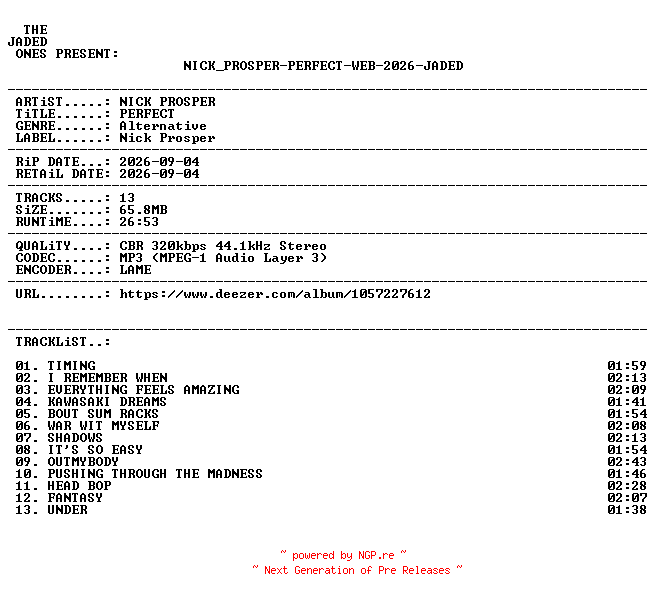 NFO for the release NICK_PROSPER-PERFECT-WEB-2026-JADED by JADED