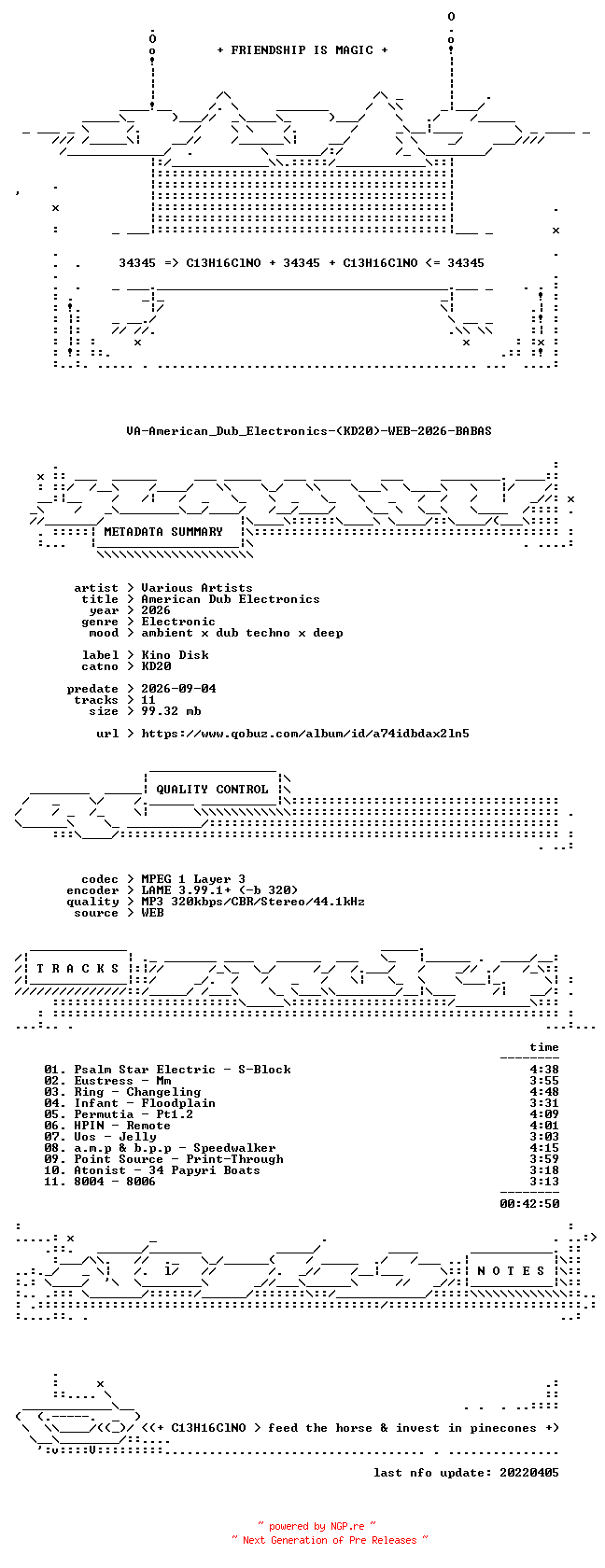 NFO for the release VA-American_Dub_Electronics-(KD20)-WEB-2026-BABAS by BABAS