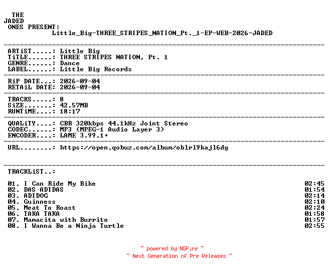 NFO for the release Little_Big-THREE_STRIPES_NATION_Pt._1-EP-WEB-2026-JADED by JADED