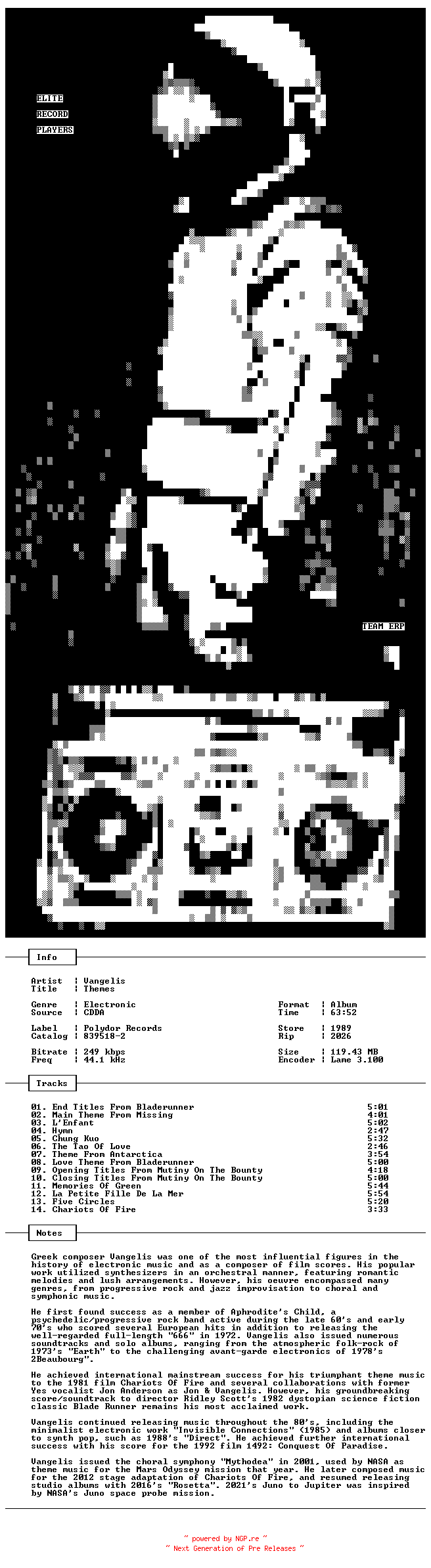 NFO for the release Vangelis-Themes-1989-ERP_INT by ERP_INT