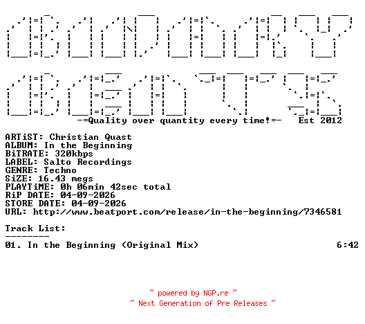 NFO for the release Christian_Quast-In_The_Beginning-(SAL20266ST13)-SINGLE-WEB-2026-BB by BB