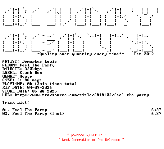 NFO for the release Demarkus_Lewis-Feel_The_Party-(SB028)-WEB-2026-BB by BB