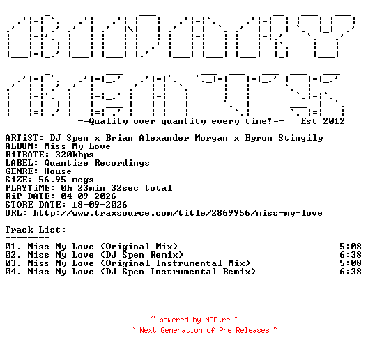 NFO for the release DJ_Spen_x_Brian_Alexander_Morgan_x_Byron_Stingily-Miss_My_Love-(QTZ570)-WEB-2026-BB by BB