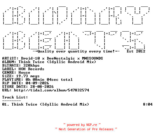 NFO for the release Droid-10_x_Deenostalgic_x_MNSSOUNDS-Think_Twice_(Idyllic_Android_Mix)-(CAT2026026)-SINGLE-WEB-2026-BB by BB