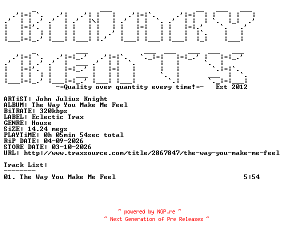 NFO for the release John_Julius_Knight-The_Way_You_Make_Me_Feel-(ELT008)-SINGLE-WEB-2026-BB by BB